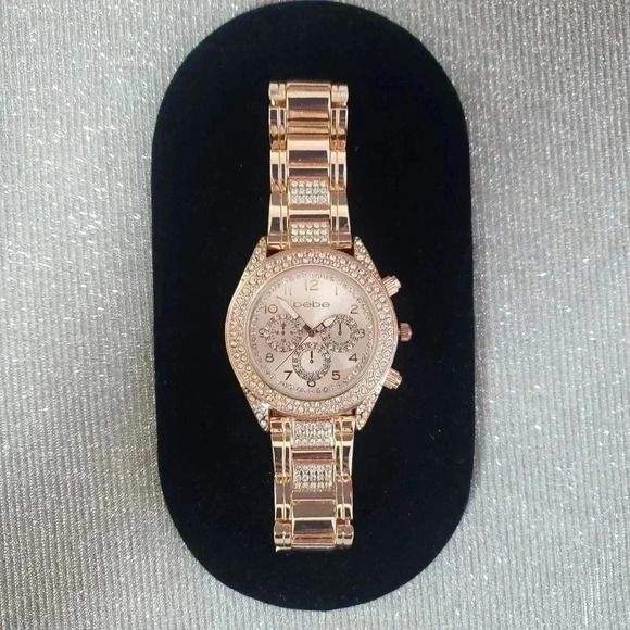 BEBE Rose Gold Rhinestone Embellished Watch - Picture 1 of 3